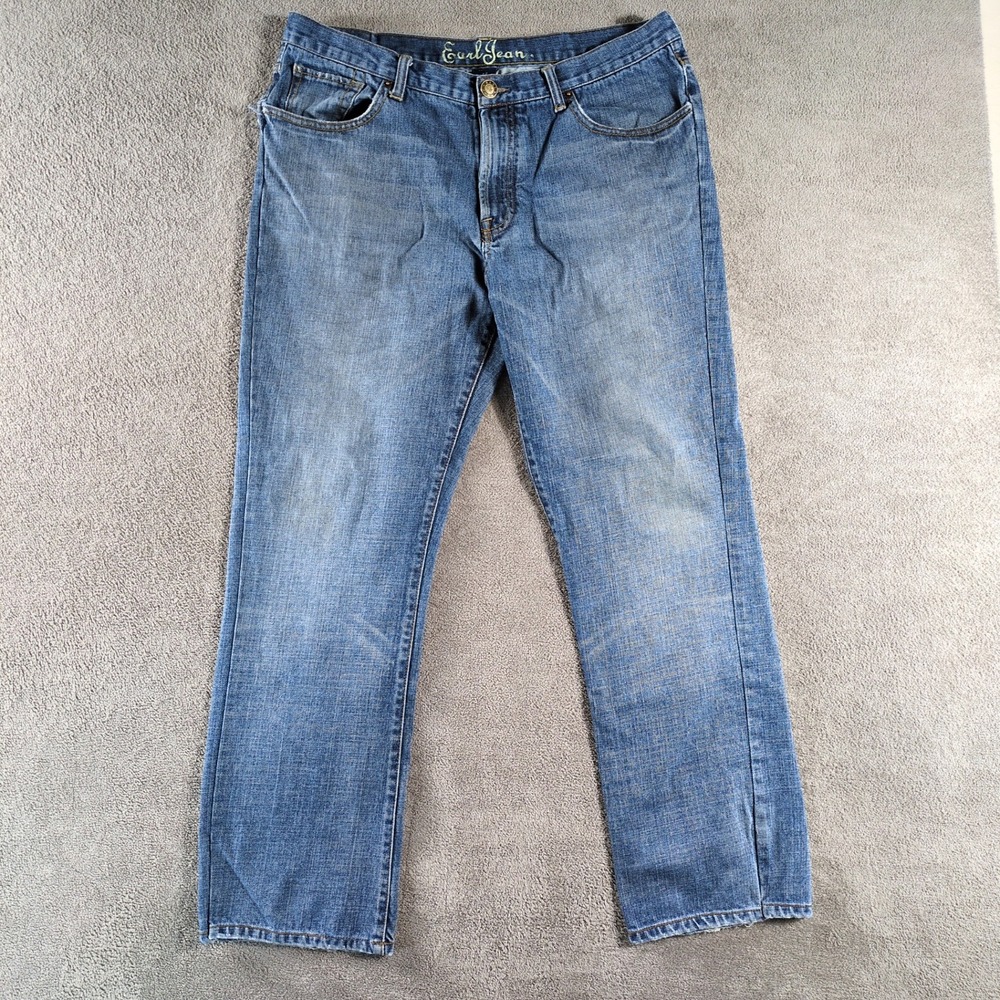 Earl Jean Mens 38x32 Blue Wash Denim Straight Leg‎ Jeans Pants